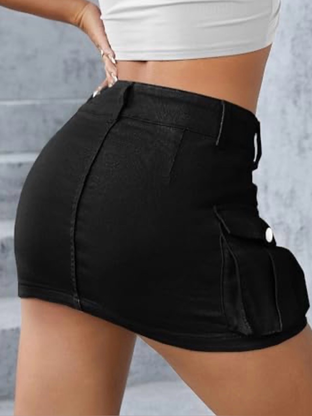 NWT ANRABESS Stretchy Bodycon Black Denim Cargo Skirt, Size M - Picture 2 of 8